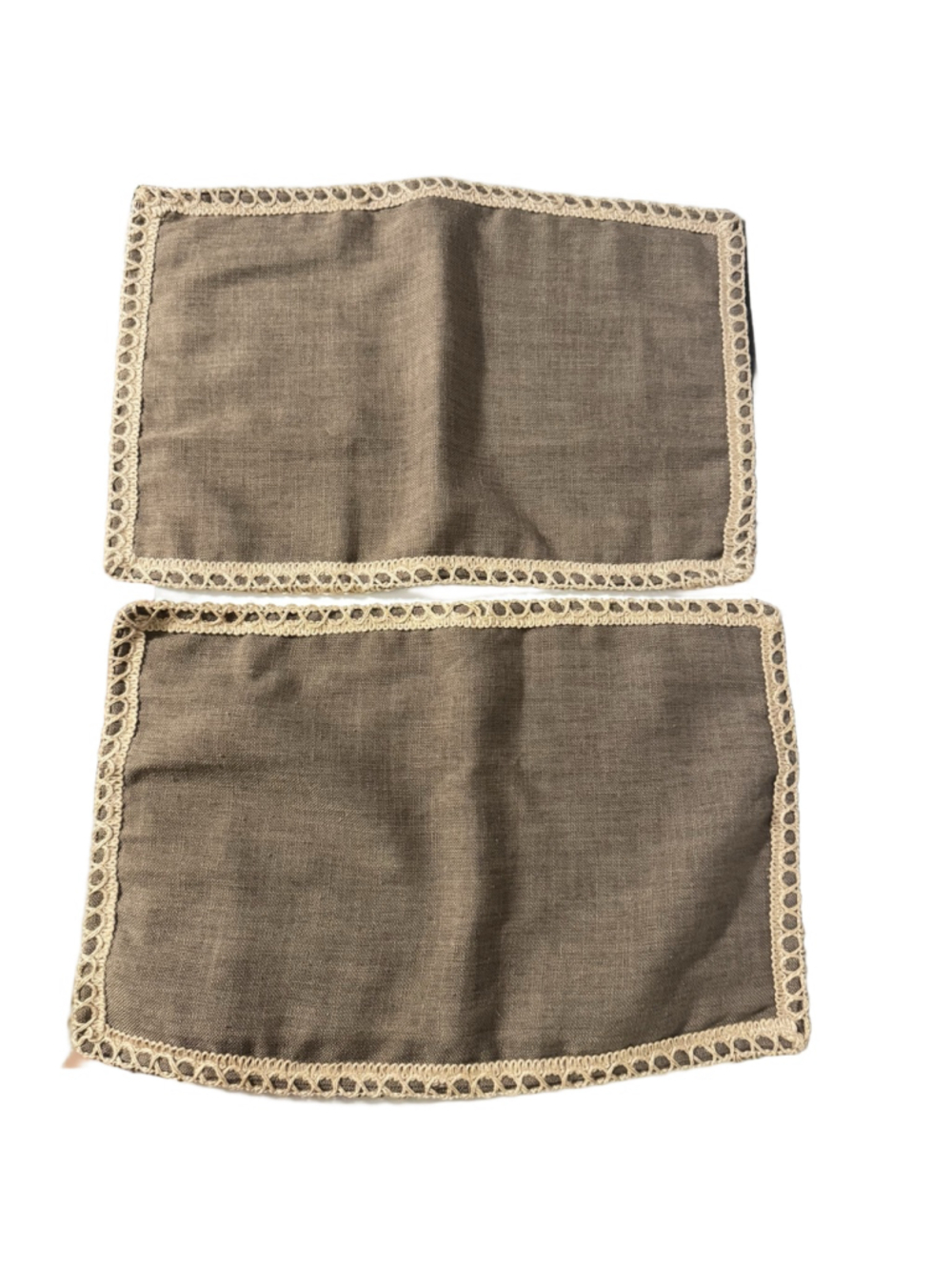2 pc 20x12 Brown Burlap Linen Trimmed Decorative Farmhouse Throw Pillow Covers